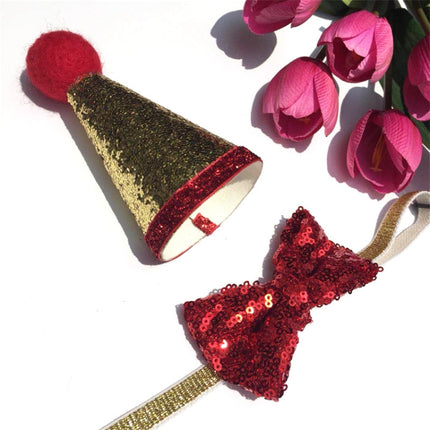 3 PCS Pets Sequined Bows Hat Christmas Decorations Supplies(Bow+Hat)-garmade.com