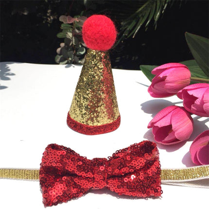 3 PCS Pets Sequined Bows Hat Christmas Decorations Supplies(Bow+Hat)-garmade.com
