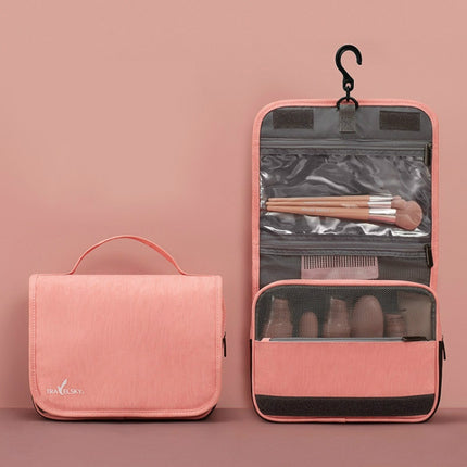 Travelsky Travel Storage Waterproof Pu Cosmetic Bag Multifunctional Folding Large Capacity Toiletry Bag(Coral Orange)-garmade.com