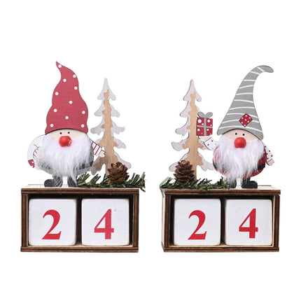 Christmas Wooden Pine Cone Calendar Ornaments Decorative Wooden Calendar Countdown Ornaments(Red Hat)-garmade.com