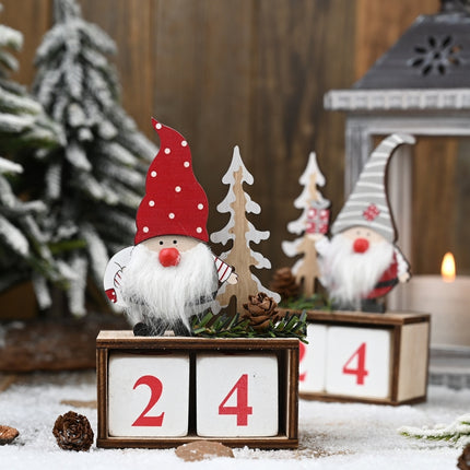Christmas Wooden Pine Cone Calendar Ornaments Decorative Wooden Calendar Countdown Ornaments(Red Hat)-garmade.com