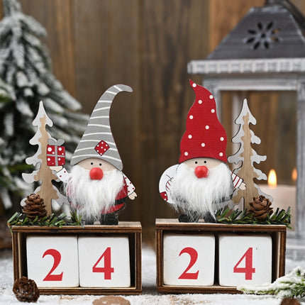 Christmas Wooden Pine Cone Calendar Ornaments Decorative Wooden Calendar Countdown Ornaments(Red Hat)-garmade.com