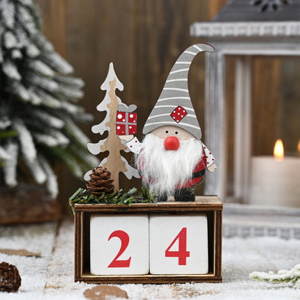 Christmas Wooden Pine Cone Calendar Ornaments Decorative Wooden Calendar Countdown Ornaments(Gray Hat)-garmade.com