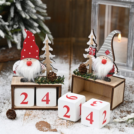 Christmas Wooden Pine Cone Calendar Ornaments Decorative Wooden Calendar Countdown Ornaments(Gray Hat)-garmade.com