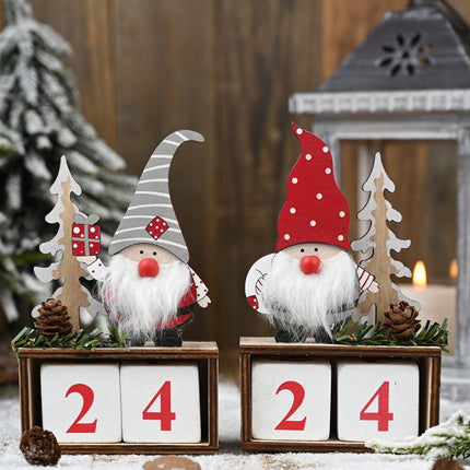 Christmas Wooden Pine Cone Calendar Ornaments Decorative Wooden Calendar Countdown Ornaments(Gray Hat)-garmade.com