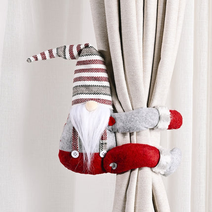 Christmas Decorations Striped Hat Forest Old Man Side Hug Curtain Door Curtain Buckle(Long Beard)-garmade.com