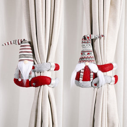 Christmas Decorations Striped Hat Forest Old Man Side Hug Curtain Door Curtain Buckle(Long Beard)-garmade.com