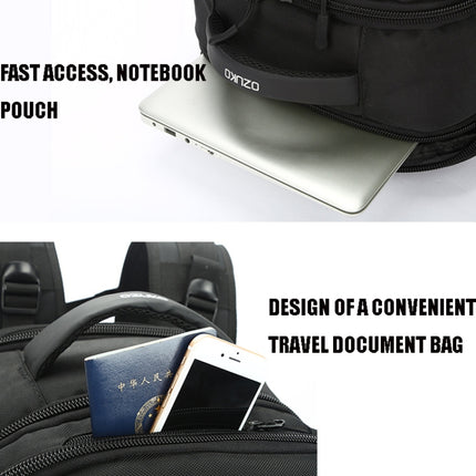 Ozuko 8983 Men Outdoor Waterproof Backpack Multi-Function Student Computer Travel Bag, Size: 20 inch(with Waist Bag)(Black)-garmade.com