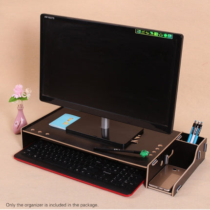 Elevated Wood Computer Monitor Stand Riser Laptop Shelf Desk Organizer with Keyboard Storage (Black)-garmade.com