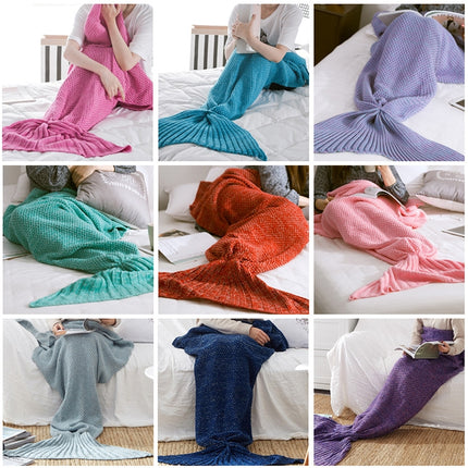 Mermaid Tail Blanket For Adult Super Soft Sleeping Knitted Blankets, Size:90 X50cm(Blue)-garmade.com