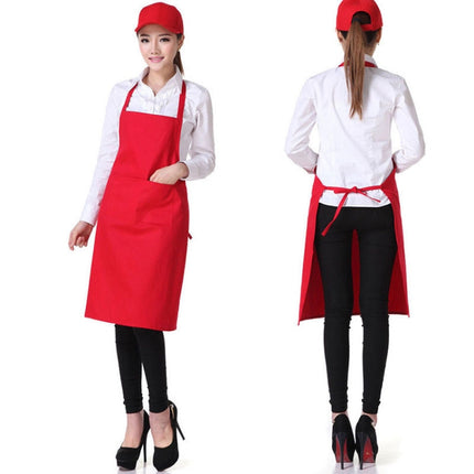 2PCS Kitchen Chef Aprons Cooking Baking Apron With Pockets(Red)-garmade.com