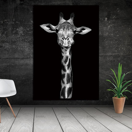 Simple Black and White Animal Decoration Painting Study Living Room Sofa Background Wall Painting Without Frame, Size:21X30cm(Giraffe)-garmade.com