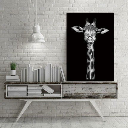 Simple Black and White Animal Decoration Painting Study Living Room Sofa Background Wall Painting Without Frame, Size:21X30cm(Giraffe)-garmade.com