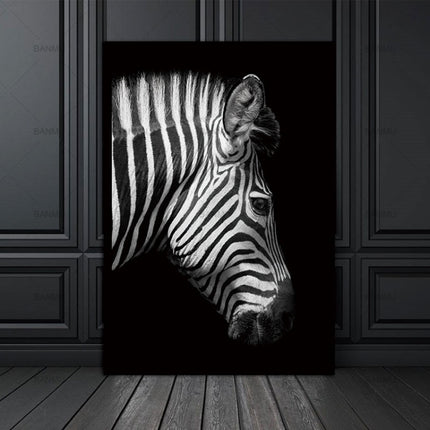 Simple Black and White Animal Decoration Painting Study Living Room Sofa Background Wall Painting Without Frame, Size:30X40cm(Zebra Head)-garmade.com