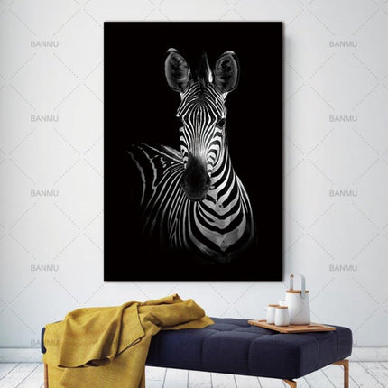 Simple Black and White Animal Decoration Painting Study Living Room Sofa Background Wall Painting Without Frame, Size:30X40cm(Zebra Head)-garmade.com
