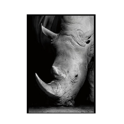 Simple Black and White Animal Decoration Painting Study Living Room Sofa Background Wall Painting Without Frame, Size:30X40cm(Rhinoceros)-garmade.com