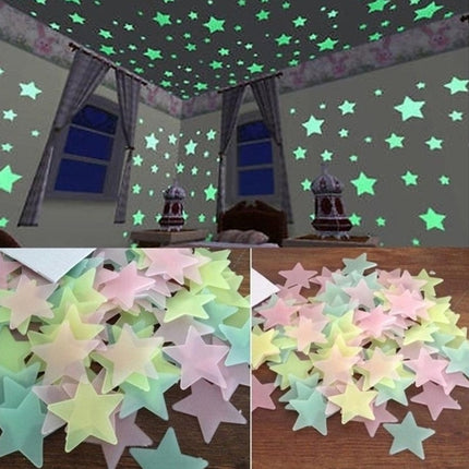 100PC Kids Bedroom Glow Wall Stickers Stars(multicolor)-garmade.com