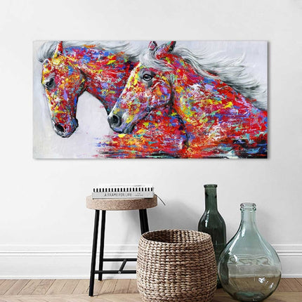 Two Horses Watercolor Decorative Oil Painting Living Room Decoration Painting Frameless Core, Size:20 x 40 cm(Two Horses)-garmade.com