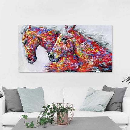 Two Horses Watercolor Decorative Oil Painting Living Room Decoration Painting Frameless Core, Size:40 x 80 cm(Two Horses)-garmade.com