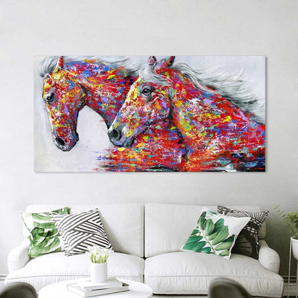 Two Horses Watercolor Decorative Oil Painting Living Room Decoration Painting Frameless Core, Size:40 x 80 cm(Two Horses)-garmade.com