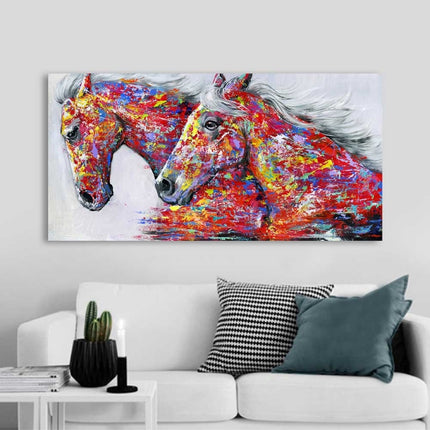 Two Horses Watercolor Decorative Oil Painting Living Room Decoration Painting Frameless Core, Size:50×100 cm(Two Horses)-garmade.com