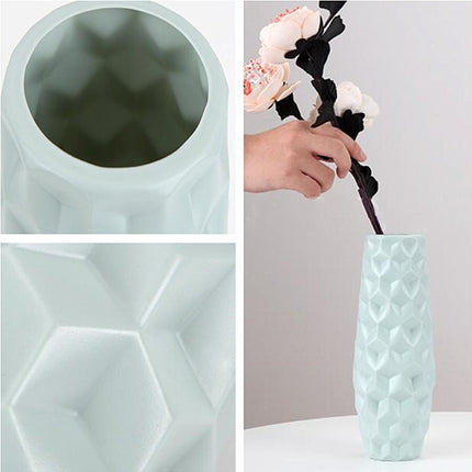 Diamond Shaped Plastic Vase Dry and Wet Flower Arrangement Container Creative Desktop Decoration(Milk White)-garmade.com