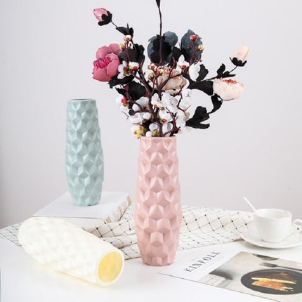 Diamond Shaped Plastic Vase Dry and Wet Flower Arrangement Container Creative Desktop Decoration(Milk White)-garmade.com