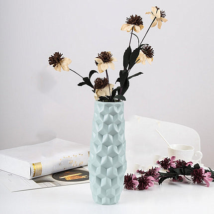 Diamond Shaped Plastic Vase Dry and Wet Flower Arrangement Container Creative Desktop Decoration(Blue)-garmade.com