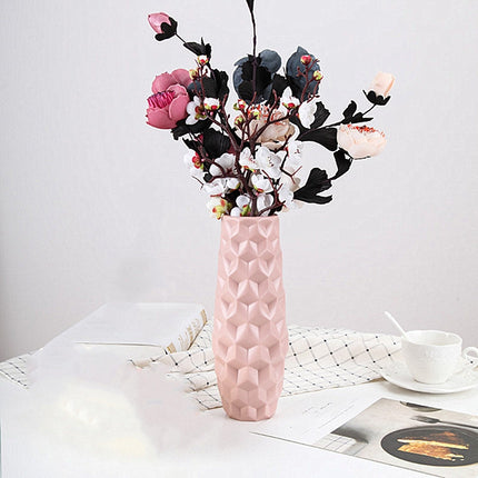 Diamond Shaped Plastic Vase Dry and Wet Flower Arrangement Container Creative Desktop Decoration(Pink)-garmade.com