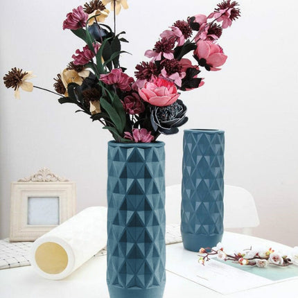 Flower Arrangement Container Creative Straight Vase Plastic Home Decoration(Blue)-garmade.com