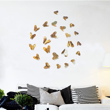 3D Wallpaper Home Decoration Hollow Butterfly Fridge Wall Stickers(Hollow Butterfly C type Silver)-garmade.com
