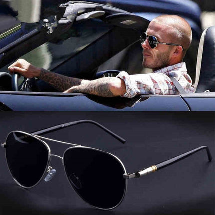 Men Oversized Aviation Metal Frame Spring Temple Polarized Sunglasses Male Pilot Male Driving Sun Glasses(Black Frame)-garmade.com