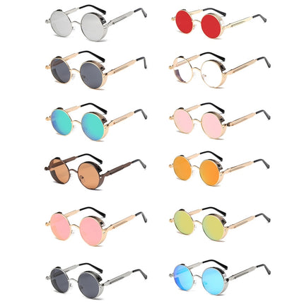 Metal Round Frame Steampunk Retro Sunglasses for Men Women(3)-garmade.com