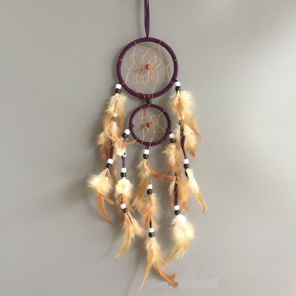 Home Decoration Retro Feather Dream Catcher Circular Feathers Wall Hanging Decor(Purple)-garmade.com