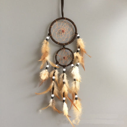 Home Decoration Retro Feather Dream Catcher Circular Feathers Wall Hanging Decor(Purple)-garmade.com