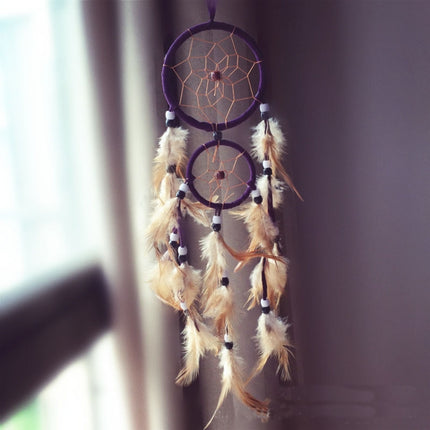 Home Decoration Retro Feather Dream Catcher Circular Feathers Wall Hanging Decor(Purple)-garmade.com