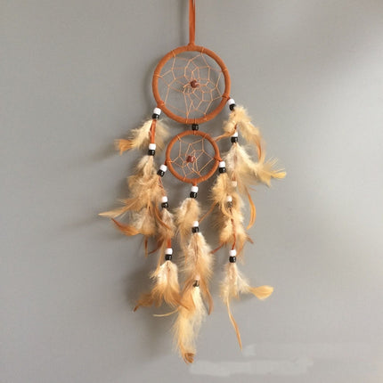 Home Decoration Retro Feather Dream Catcher Circular Feathers Wall Hanging Decor(YELLOW)-garmade.com