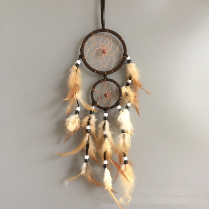 Home Decoration Retro Feather Dream Catcher Circular Feathers Wall Hanging Decor(Dark Brown)-garmade.com