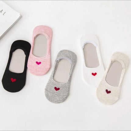 3 Pairs Non-slip Heart Pattern Invisible Socks(Pink)-garmade.com
