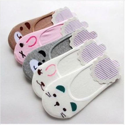 3 Pairs Non-slip Heart Pattern Invisible Socks(Grey)-garmade.com