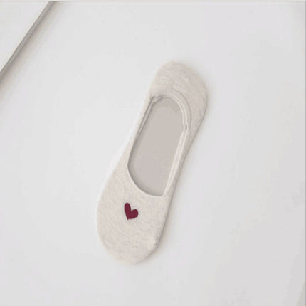 3 Pairs Non-slip Heart Pattern Invisible Socks(Khaki)-garmade.com