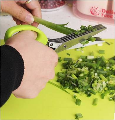 Minced 5 Layers Basil Rosemary Kitchen Scissor Shredded Chopped Scallion Cutter(Green)-garmade.com