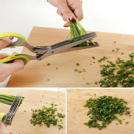 Minced 5 Layers Basil Rosemary Kitchen Scissor Shredded Chopped Scallion Cutter(Green)-garmade.com