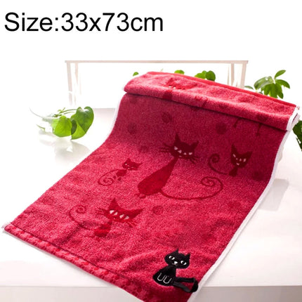 Cute Kitten Pattern Print Cotton Soft Child-Towel Household Face Towel Cartoon Cat Cotton Towels, Size:33x73cm(Dark Red)-garmade.com