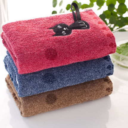 Cute Kitten Pattern Print Cotton Soft Child-Towel Household Face Towel Cartoon Cat Cotton Towels, Size:33x73cm(Dark Red)-garmade.com