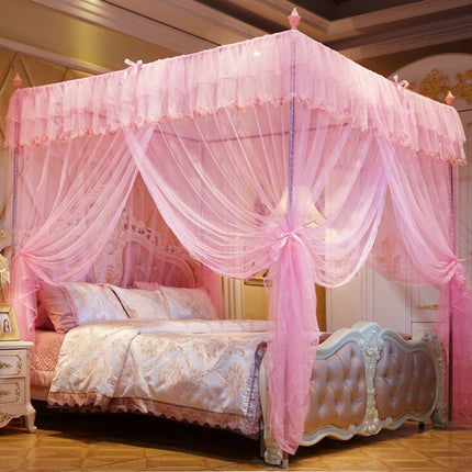 Palace Style Encryption Floor-standing Stainless Steel Three-door Mosquito Net, Specification:22 mm Bracket, Size:150x200 cm(Pink)-garmade.com