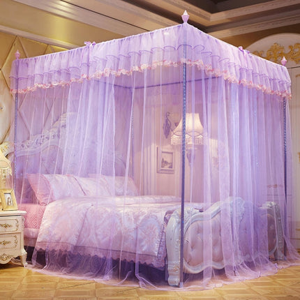 Palace Style Encryption Floor-standing Stainless Steel Three-door Mosquito Net, Specification:22 mm Bracket, Size:180x220 cm(Purple)-garmade.com