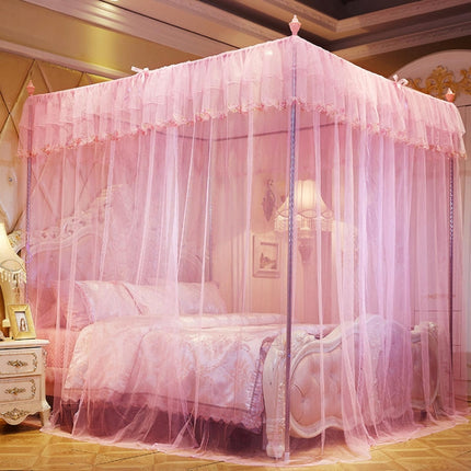 Palace Style Encryption Floor-standing Stainless Steel Three-door Mosquito Net, Specification:22 mm Bracket, Size:180x220 cm(Pink)-garmade.com