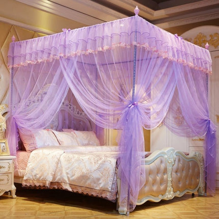 Palace Style Encryption Floor-standing Stainless Steel Three-door Mosquito Net, Specification:32 mm Bracket, Size:120x200 cm(Purple)-garmade.com