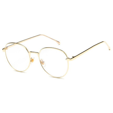 Retro Simple Round Frame Plain Glass Spectacles(Gold)-garmade.com